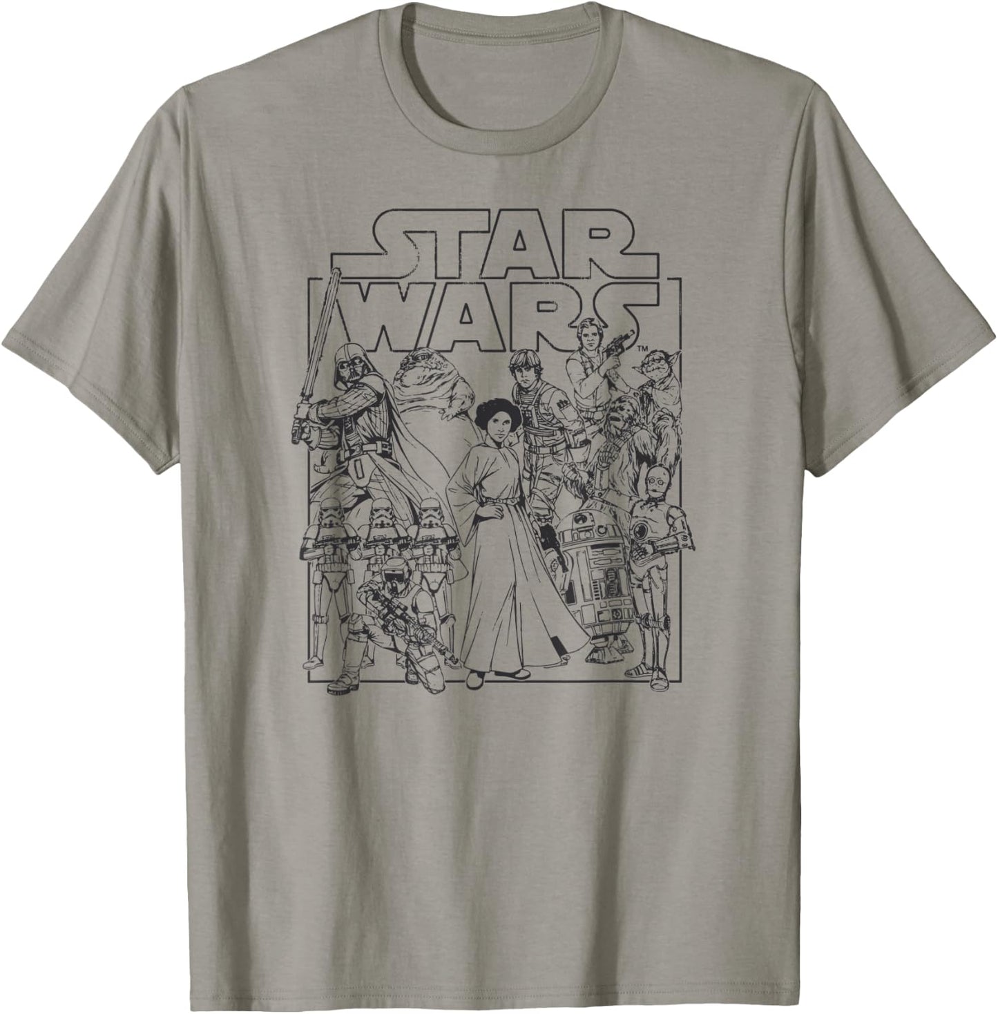 Amazon Essentials Star Wars Kids' Retro Movie Poster Group Pose , White, Small T-Shirt - T-Shirt | Sand