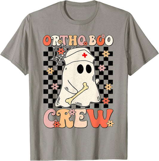 Ortho Boo Crew Ghost Pumpkin Orthopedic Nurse Halloween T-Shirt - T-Shirt | Sand