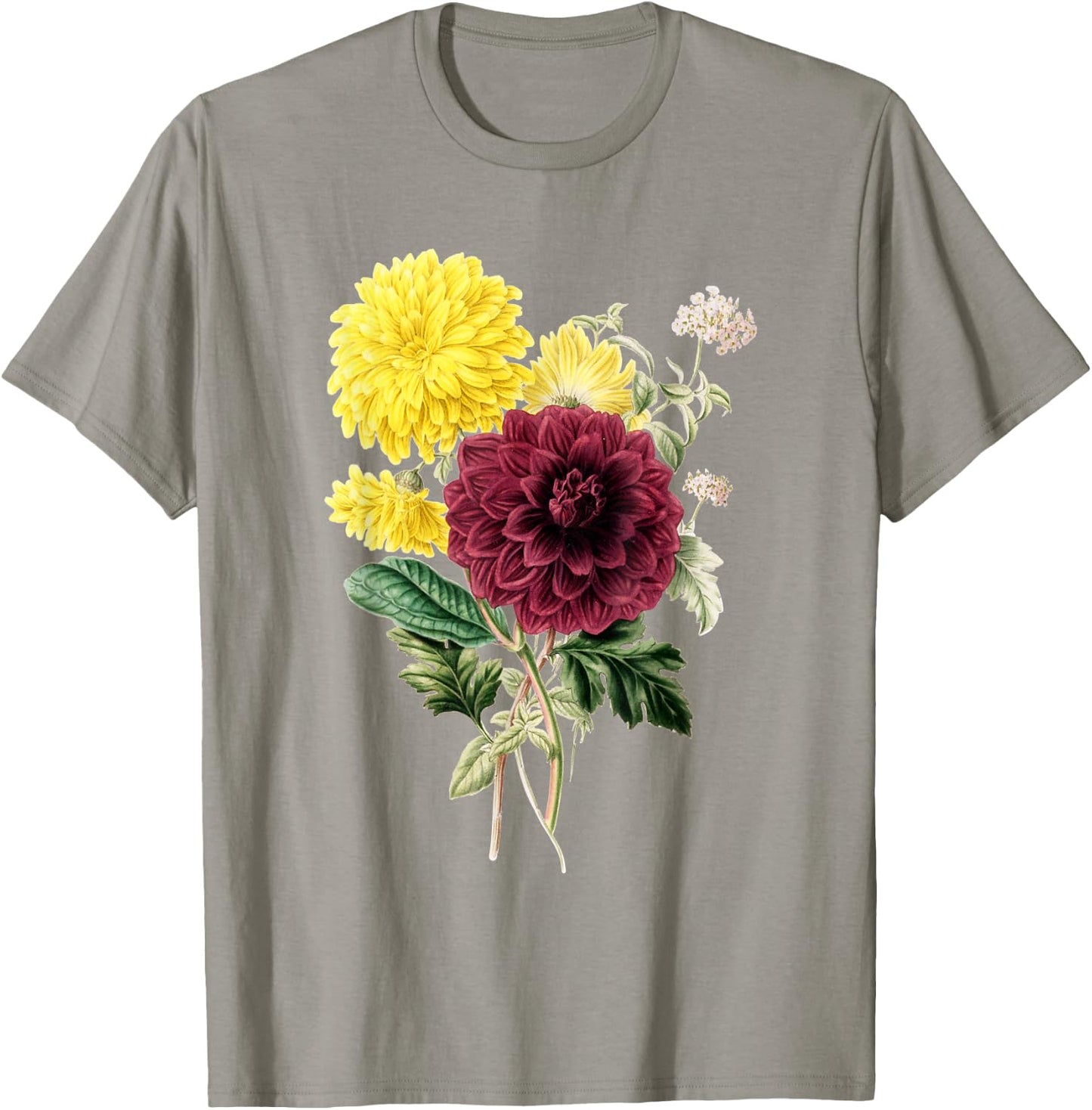 Dahlia Botanical Plant Bee Flower Annual Garden T-Shirt - T-Shirt | Sand
