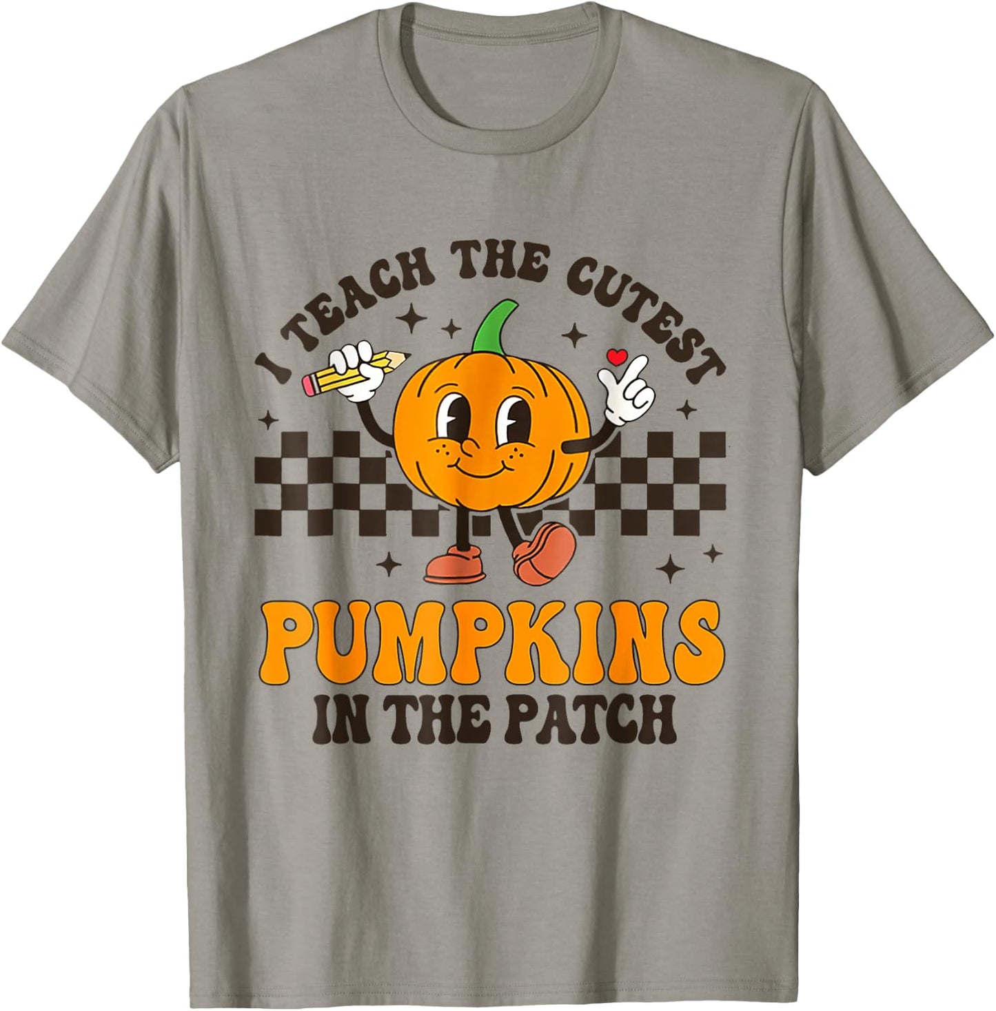 I Teach The Cutest Pumpkins In The Patch Groovy Teacher Fall T-Shirt - T-Shirt | Sand