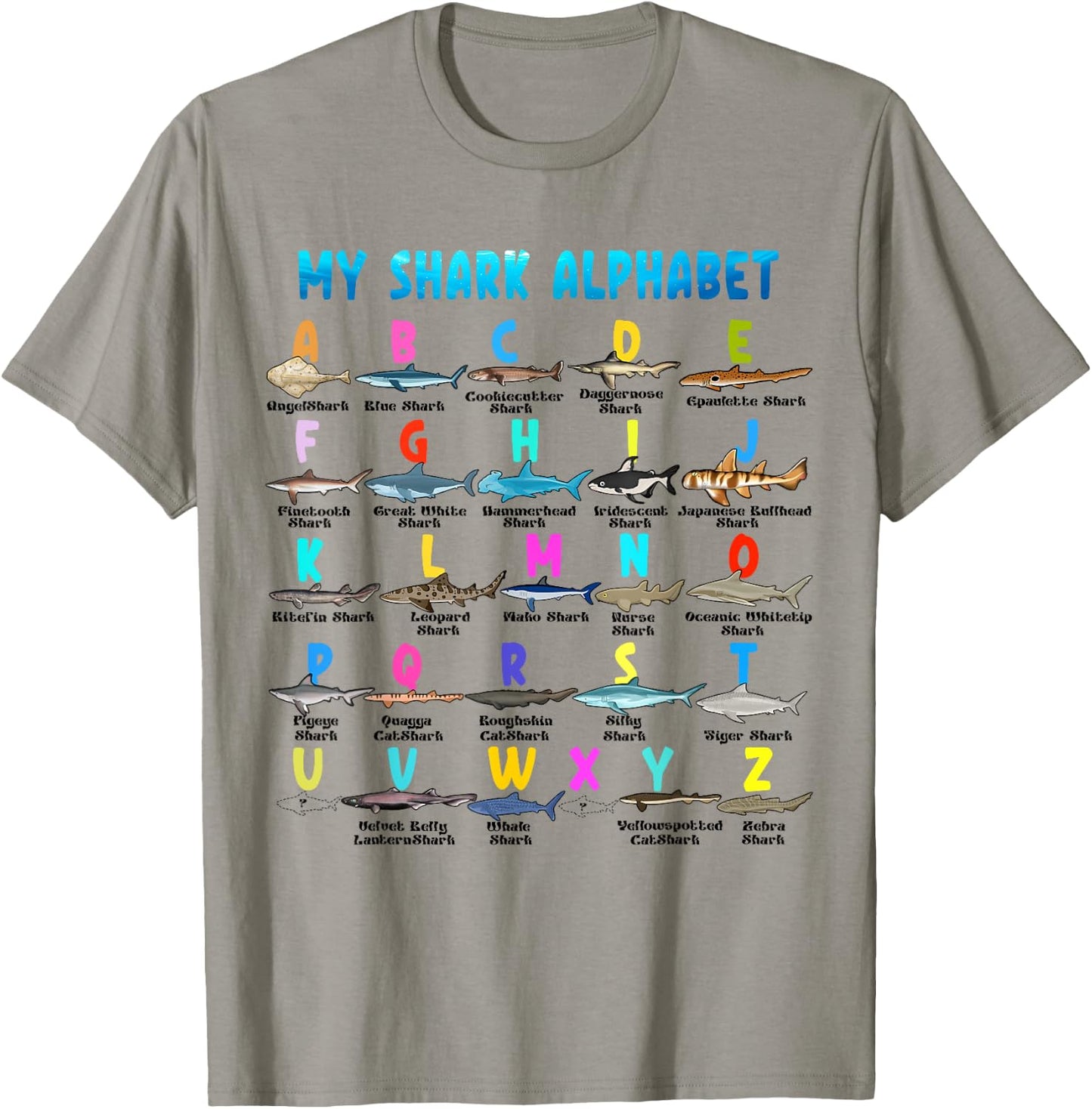Types Of Shark Alphabet ABC Kids Back To School Bigfoot T-Shirt - T-Shirt | Sand