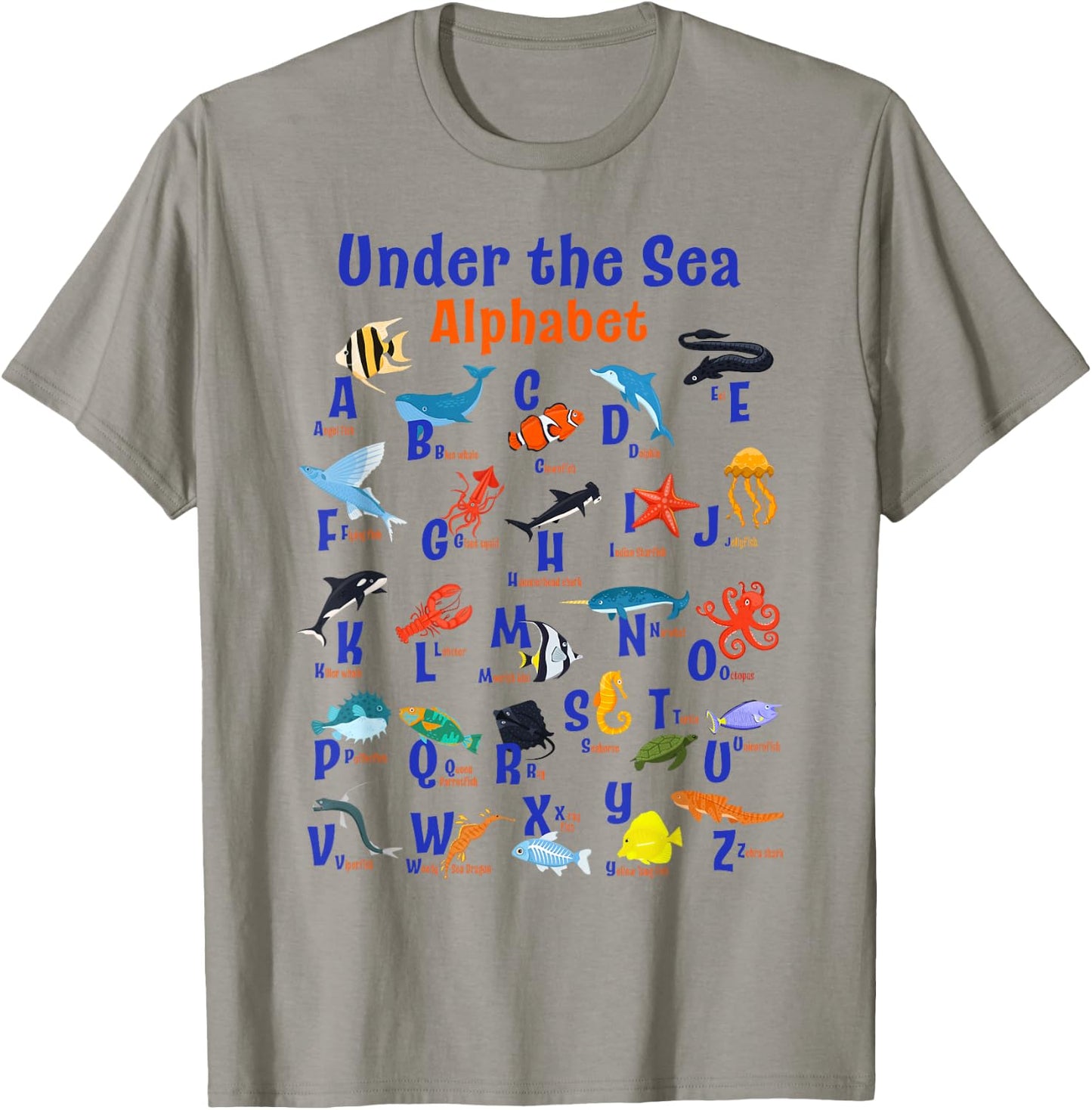 ABC Animals Under Water A-Z Types of Sea Animals Alphabet T-Shirt - T-Shirt | Sand