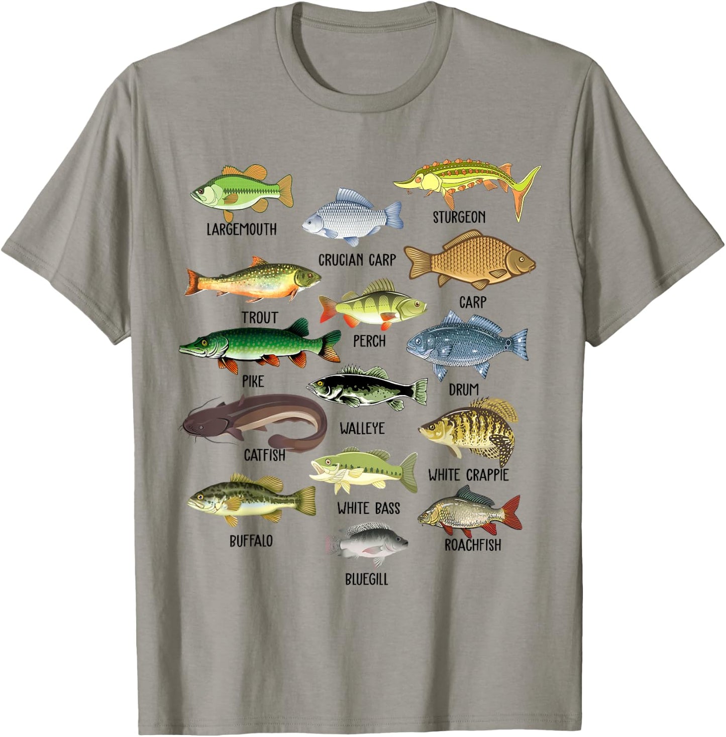 Fishing-Shirt Types Freshwater Fish Funny Bass Dad Graphic T-Shirt - T-Shirt | Sand
