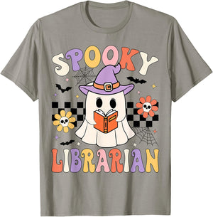 Groovy Spooky Librarian Halloween Library ghost Librarian T-Shirt - T-Shirt | Sand