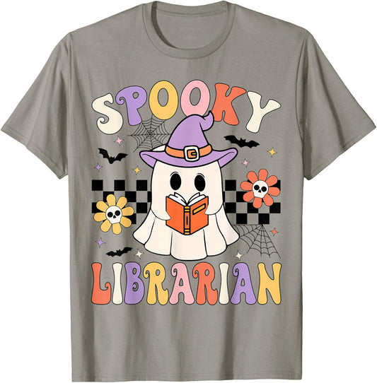 Groovy Spooky Librarian Halloween Library ghost Librarian T-Shirt - T-Shirt | Sand
