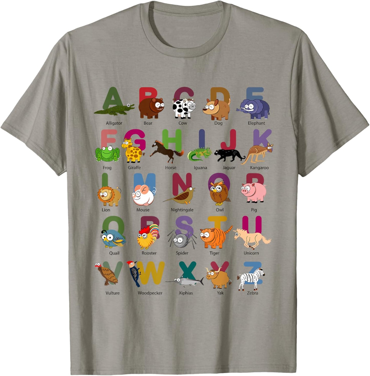 ABC Animals Identification A-Z Types Of Zoo Animals Alphabet T-Shirt - T-Shirt | Sand