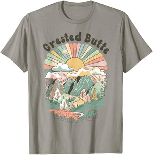 Vintage Crested Butte Mountains Colorado Sunset Groovy T-Shirt - T-Shirt | Sand