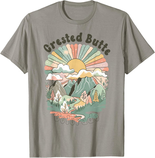 Vintage Crested Butte Mountains Colorado Sunset Groovy T-Shirt - T-Shirt | Sand