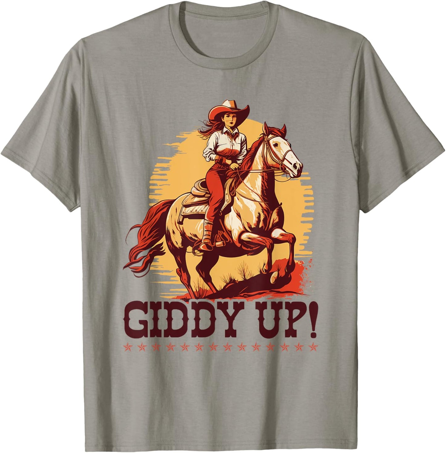 Country Giddy Up, Bronc Horse Riding Giddy Up Cowgirl T-Shirt - T-Shirt | Sand