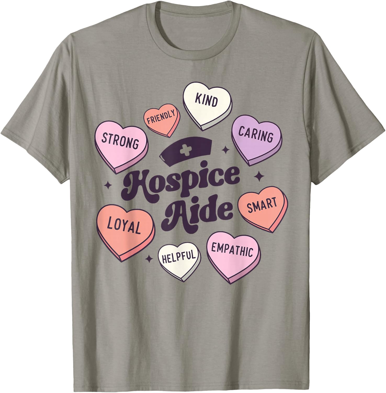 Hospice Aide Nursing Groovy Medical Valentines Day Hearts T-Shirt - T-Shirt | Sand