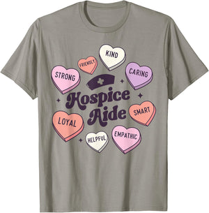 Hospice Aide Nursing Groovy Medical Valentines Day Hearts T-Shirt - T-Shirt | Sand