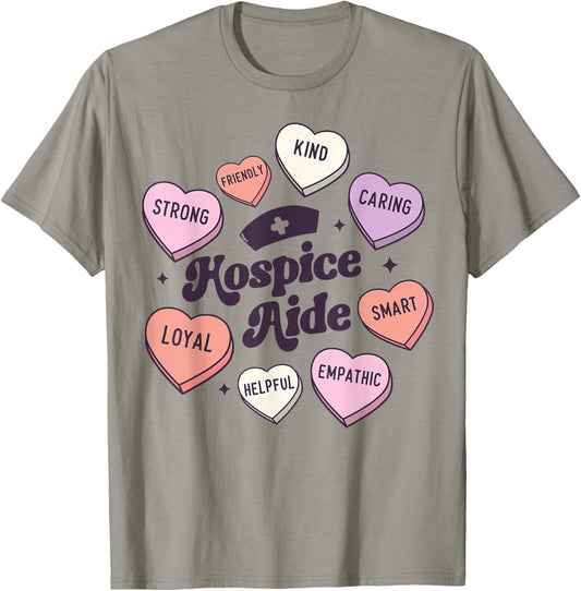 Hospice Aide Nursing Groovy Medical Valentines Day Hearts T-Shirt - T-Shirt | Sand