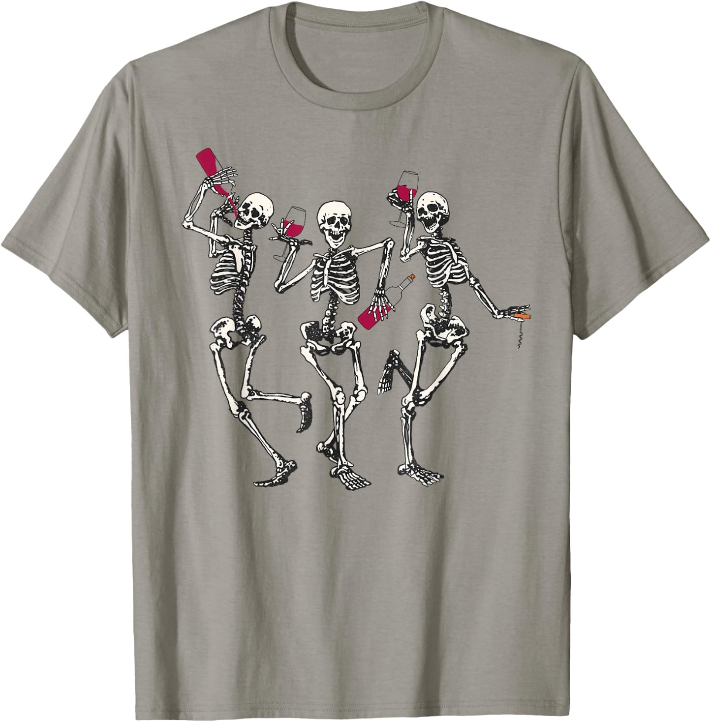 Dancing Skeletons funny Halloween easy costume drinking wine T-Shirt - T-Shirt | Sand
