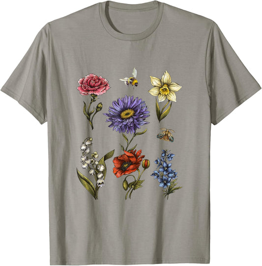 Cottagecore Botanical Flowers Flower Wild Flower Garden T-Shirt - T-Shirt | Sand