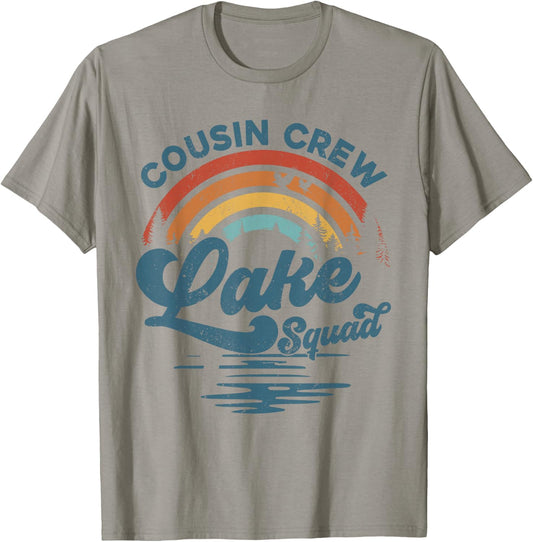 Cousin Crew Lake Squad Groovy Rainbow Vacation Lake Trip T-Shirt - T-Shirt | Sand