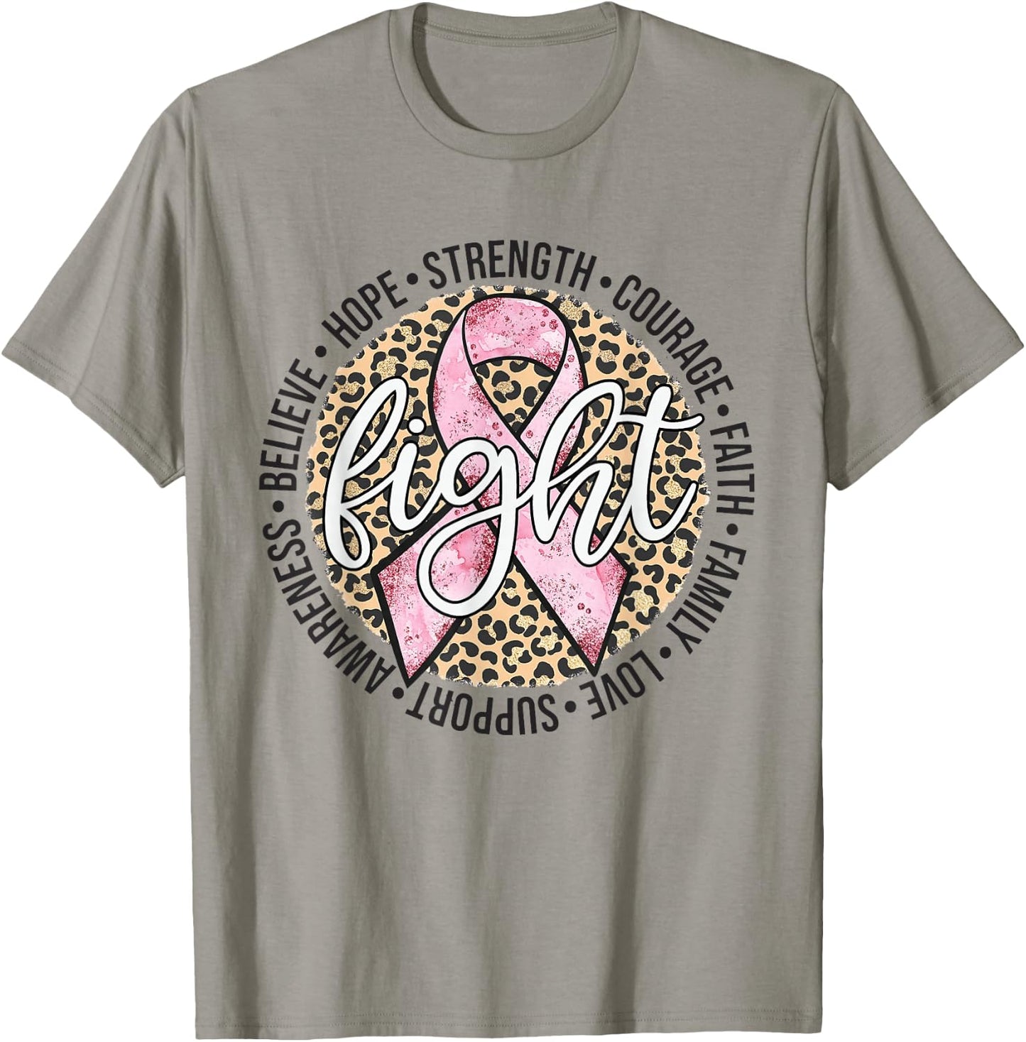Fight Breast Survivor Breast Cancer Awarenes Leopard T-Shirt - T-Shirt | Sand