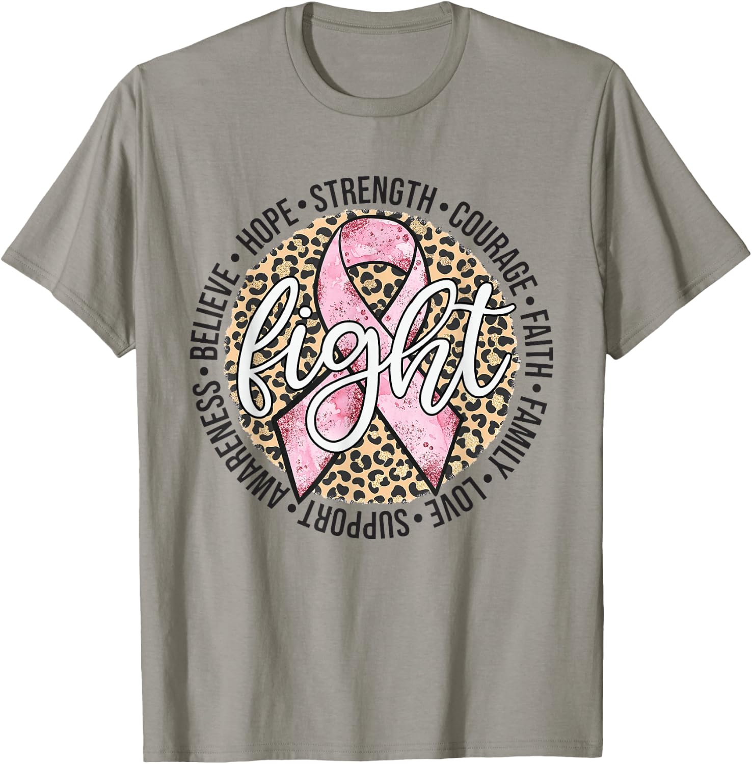 Fight Breast Survivor Breast Cancer Awarenes Leopard T-Shirt - T-Shirt | Sand