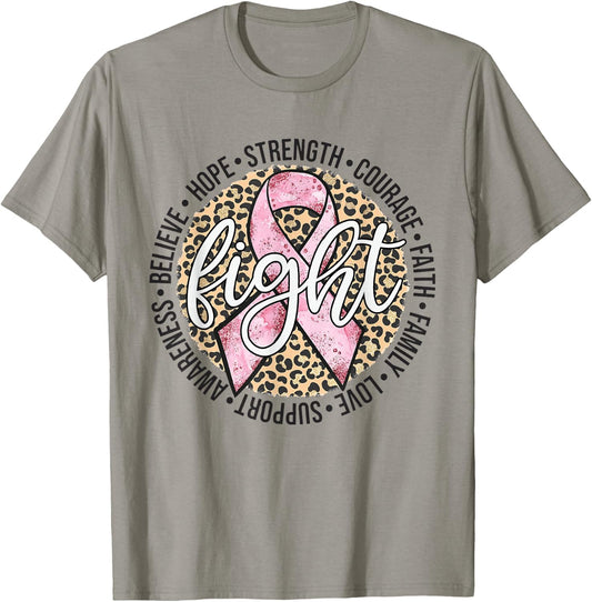 Fight Breast Survivor Breast Cancer Awarenes Leopard T-Shirt - T-Shirt | Sand