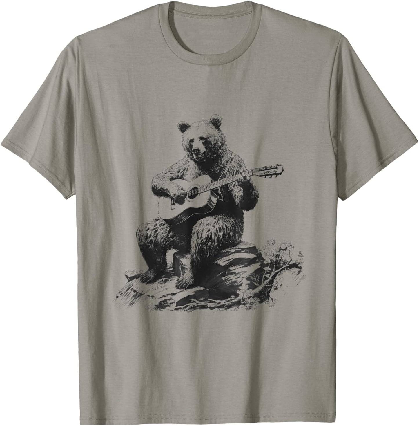 Bear Playing Acoustic Guitar Vintage Guitarist Music Lovers T-Shirt - T-Shirt | Sand