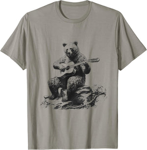 Bear Playing Acoustic Guitar Vintage Guitarist Music Lovers T-Shirt - T-Shirt | Sand