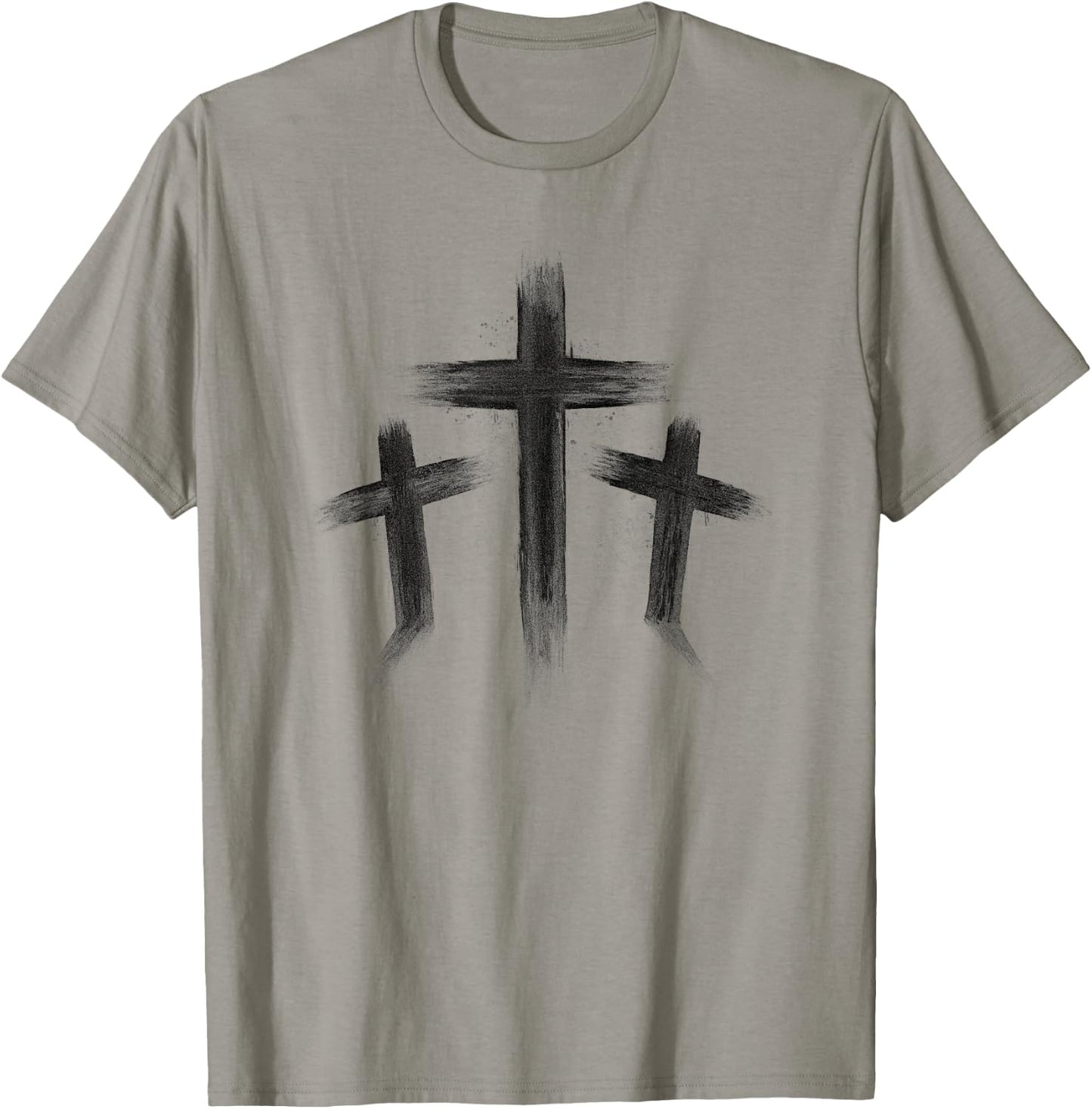 Three Crosses Distressed Style Jesus Christian Calvary T-Shirt - T-Shirt | Sand