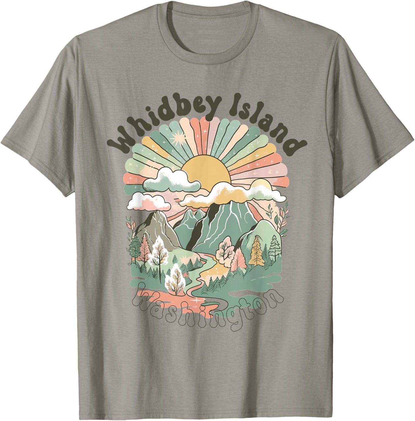 Vintage Whidbey Island Washington Mountains Hiking Sunset T-Shirt - T-Shirt | Sand
