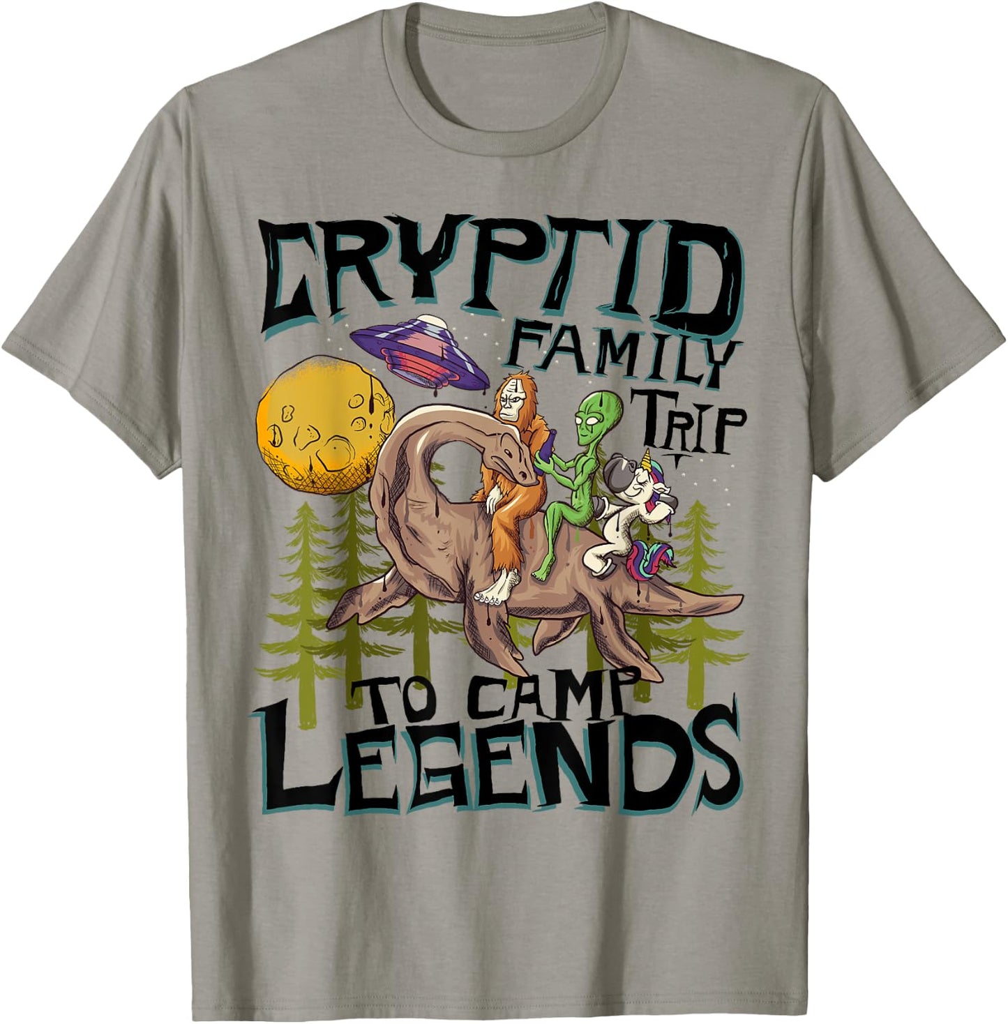 Funny Bigfoot Nessie Unicorn Alien - UFO - Cryptid Legends T-Shirt - T-Shirt | Sand