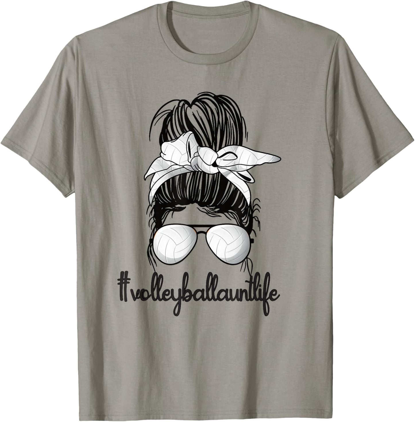 Volleyball Aunt Life Messy Bun Proud Volleyball Auntie T-Shirt - T-Shirt | Sand