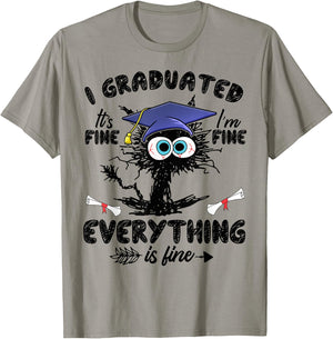 I Graduated Funny Black Cat Graduation Last Day of School Women Girls Kids T-Shirt - T-Shirt | Sand