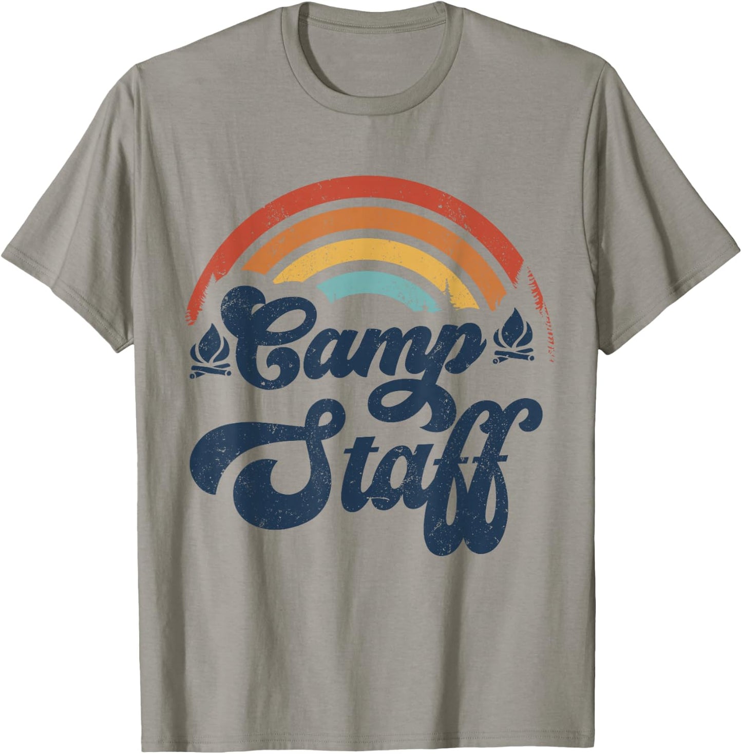 Summer Camp Counselor Staff Groovy Rainbow Camp Counselor T-Shirt - T-Shirt | Sand