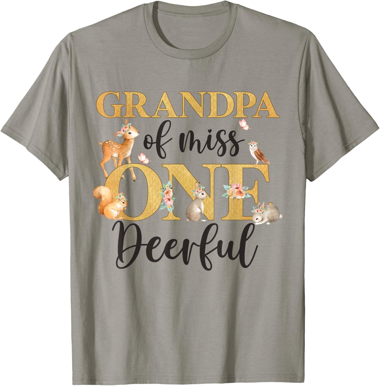 Grandpa of Miss One-deer-ful Girl 1st Birthday Cute Deer T-Shirt - T-Shirt | Sand