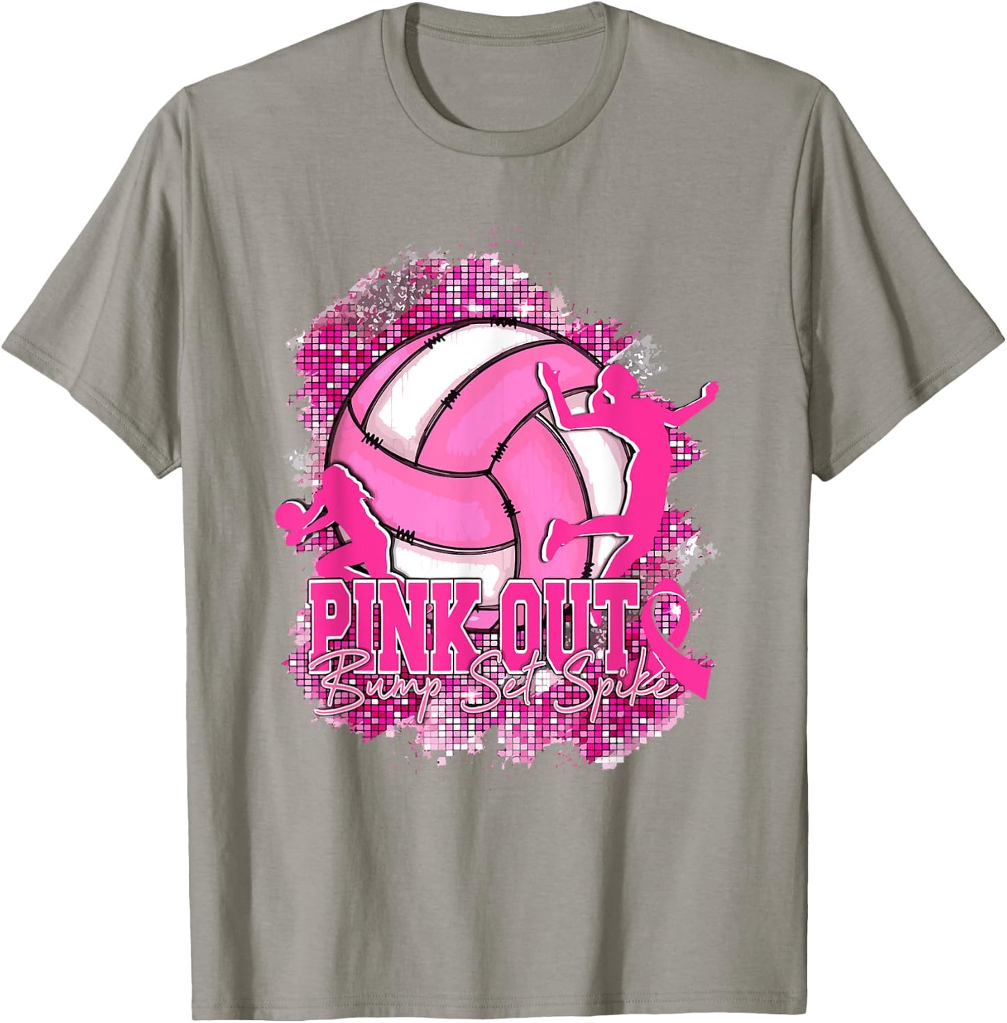 Pink Out Bump Set Spike Volleyball Breast Cancer Awareness T-Shirt - T-Shirt | Sand