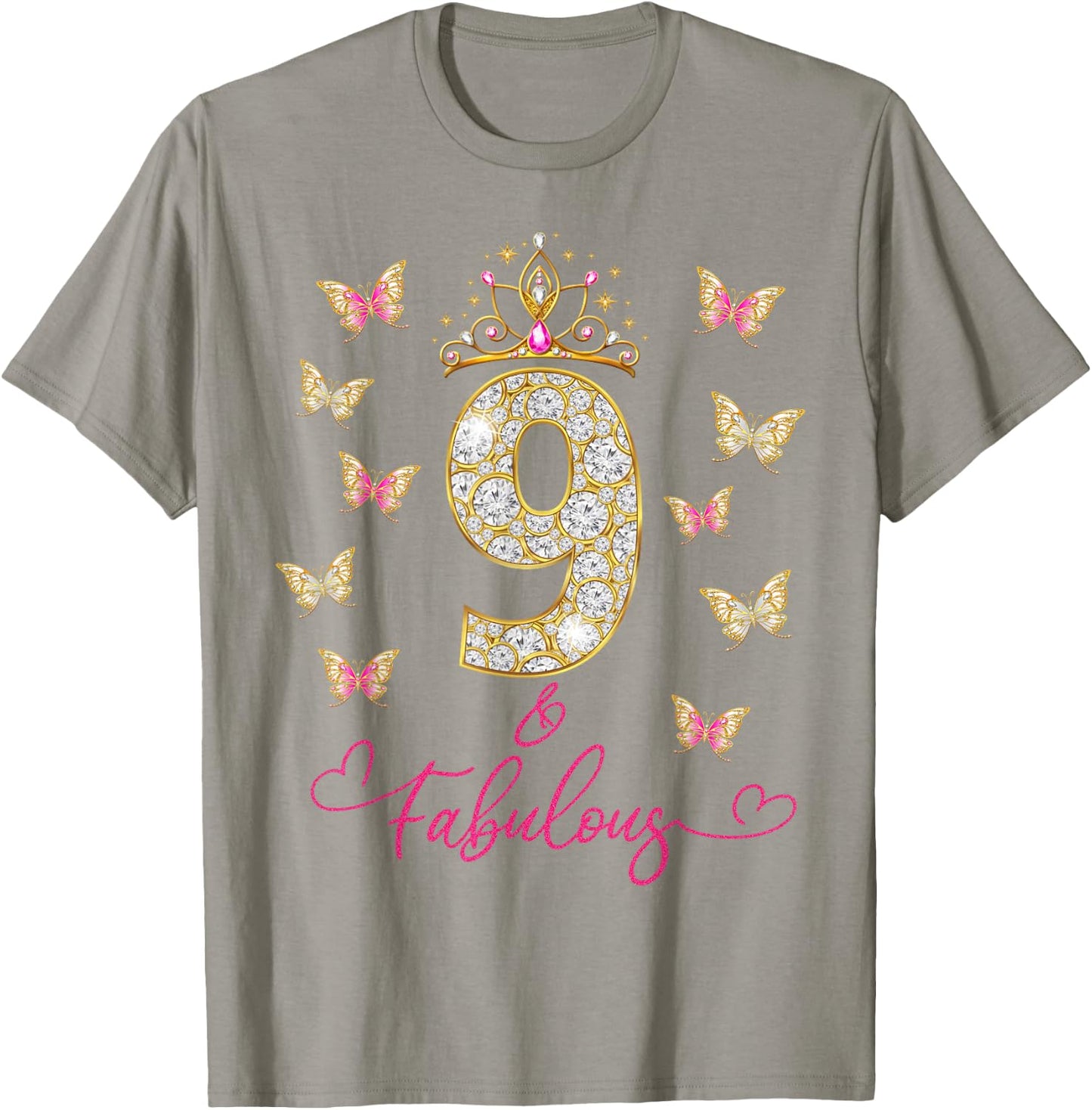 9 And Fabulous, 9 Years Old Girls, 9th Birthday T-Shirt - T-Shirt | Sand