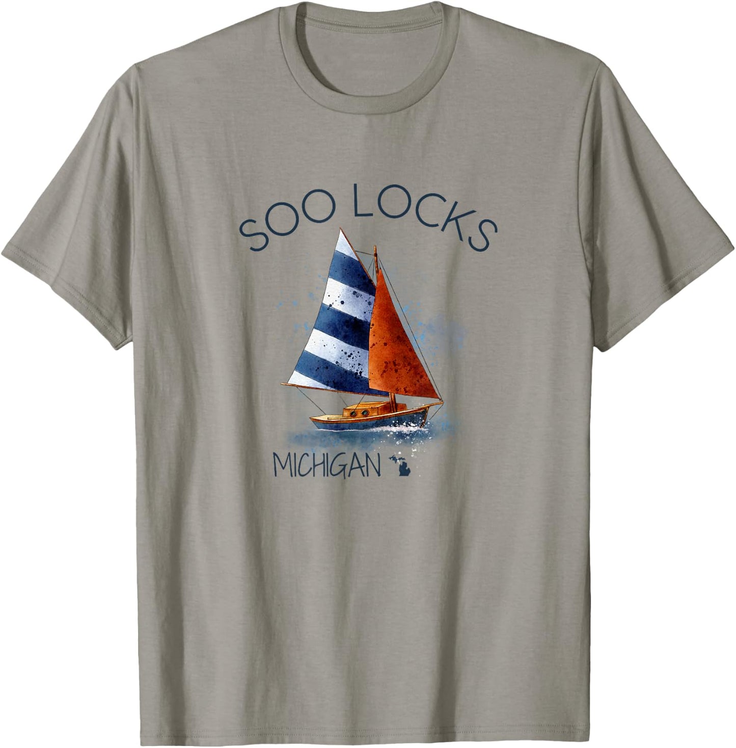 Michigan Michigander Soo Locks Sailing Souvenir Boat Gift T-Shirt - T-Shirt | Sand