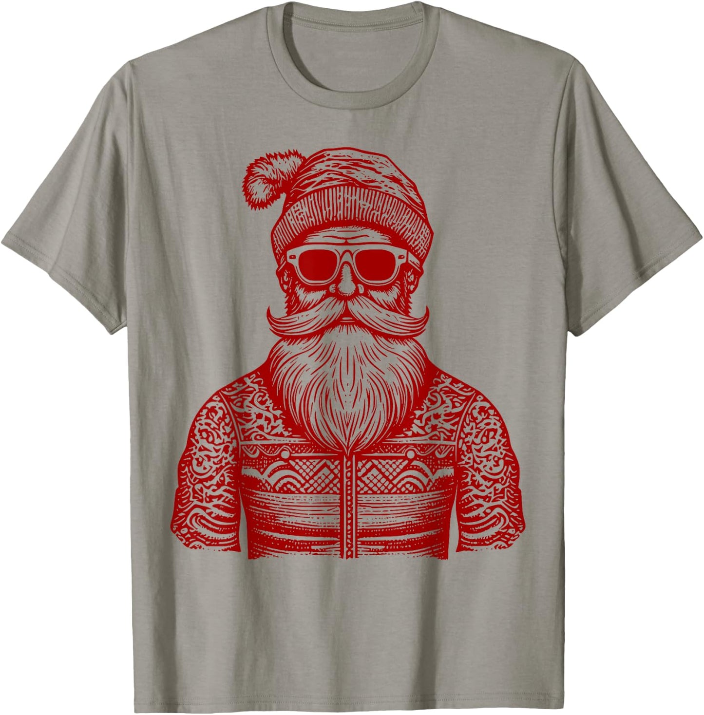Cool Hip Santa Claus Christmas Hipster Dude Dad Ugly Sweater T-Shirt - T-Shirt | Sand
