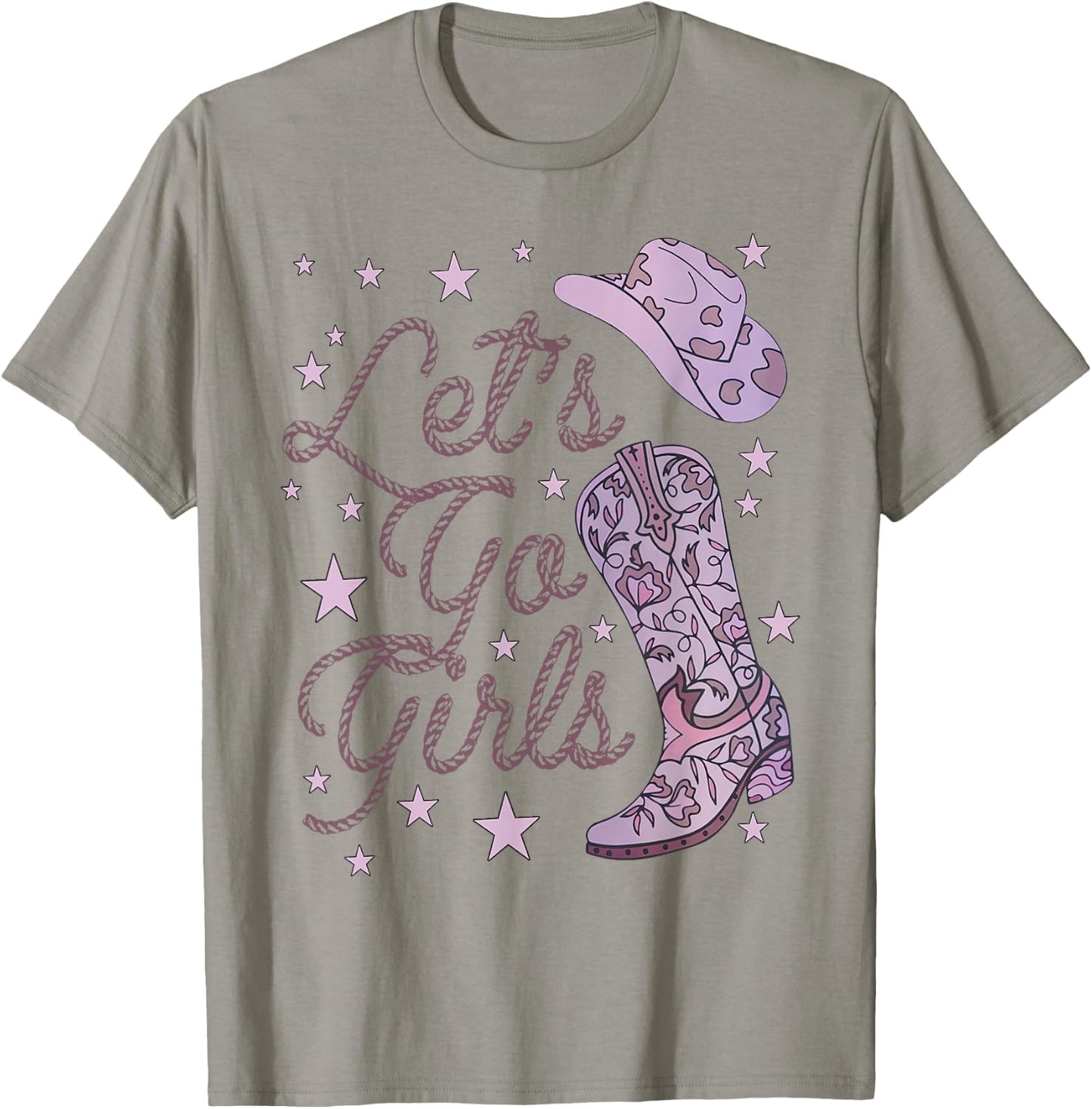 Let's Go Girls Cowgirl Hat Cowboy Boots Bachelorette Party T-Shirt - T-Shirt | Sand