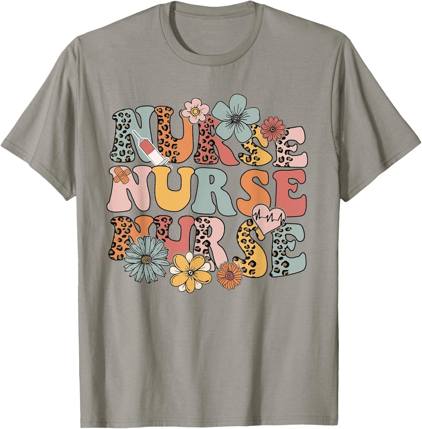 Leopard Wildflowers Nurse Appreciation Registered Nurse T-Shirt - T-Shirt | Sand