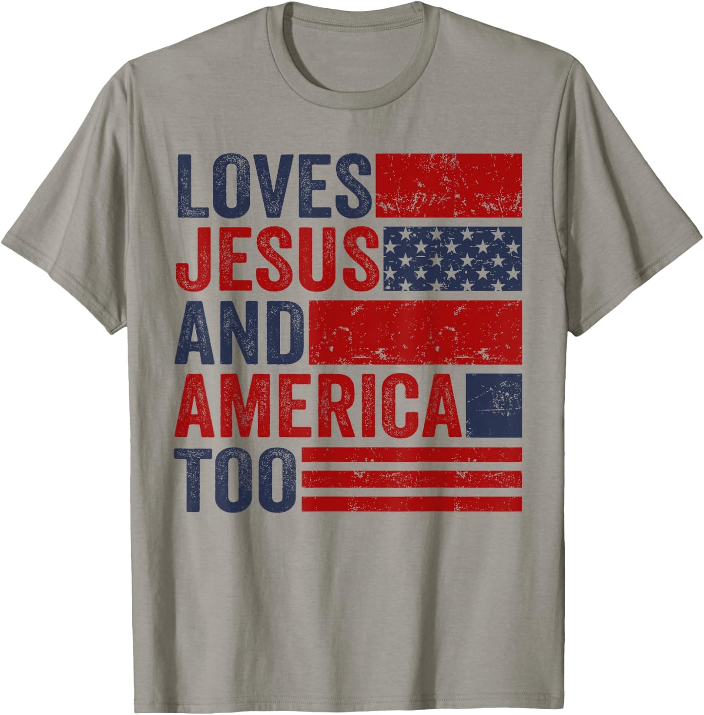 Loves Jesus and America Too God Christian 4th of July T-Shirt - T-Shirt | Sand
