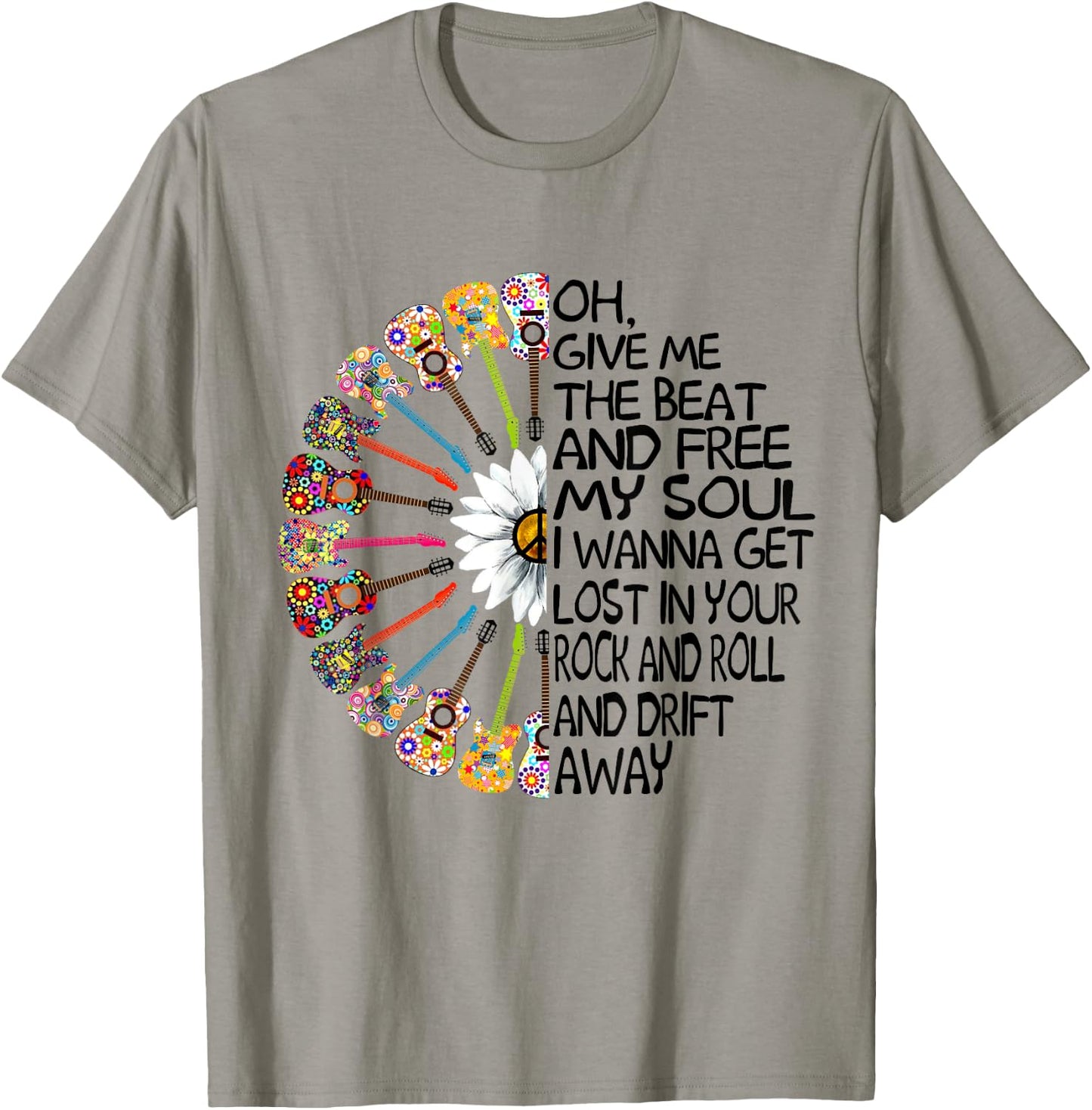 Oh Give Me The Beat And Free My Soul Hippie Guitar Daisy T-Shirt - T-Shirt | Sand