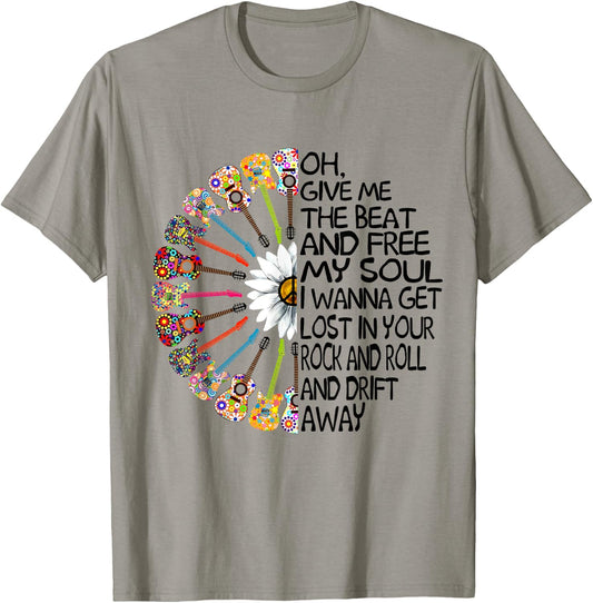 Oh Give Me The Beat And Free My Soul Hippie Guitar Daisy T-Shirt - T-Shirt | Sand