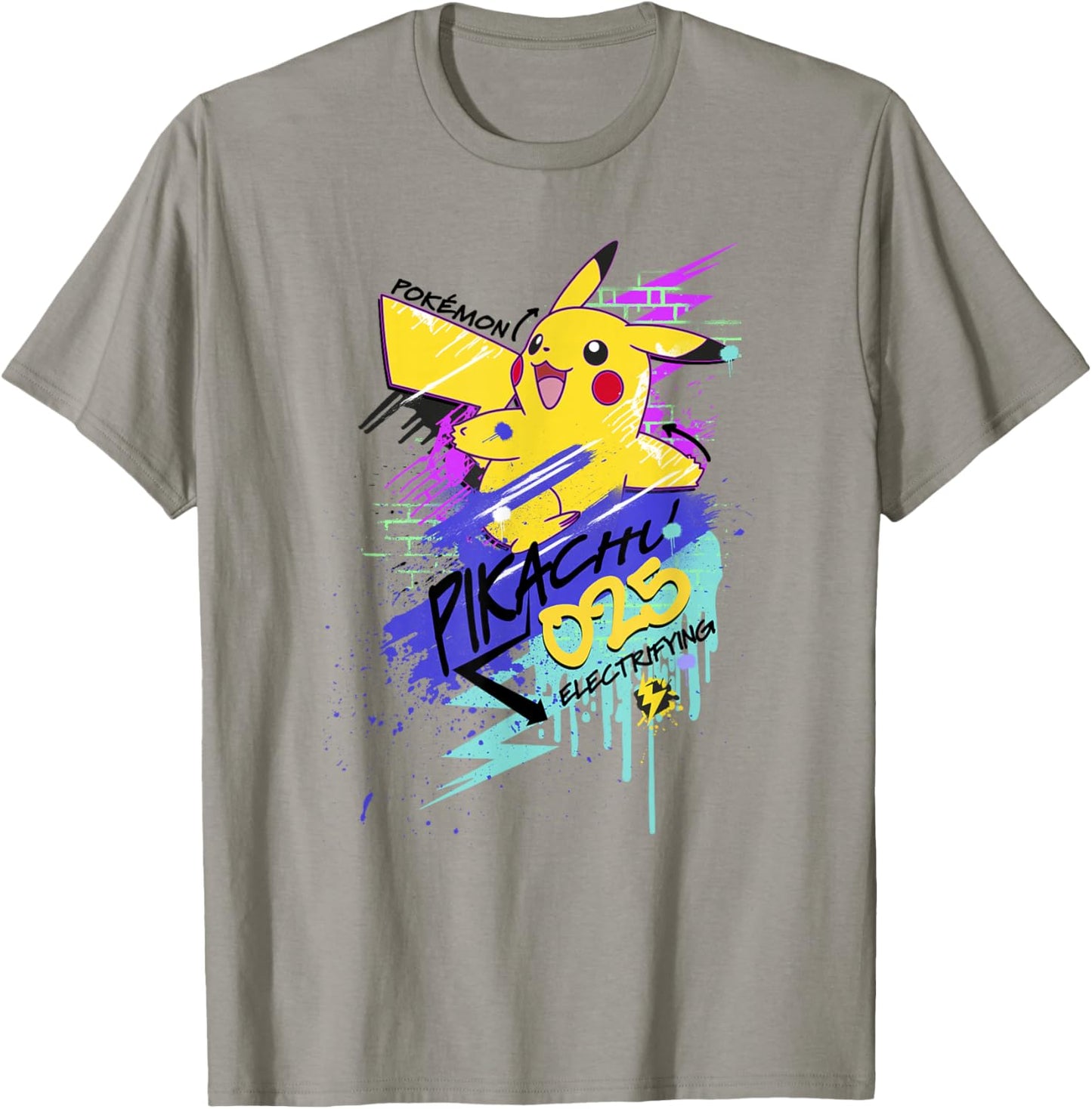 Pokémon Pikachu 025 Electrifying Street Art Graffiti Logo T-Shirt - T-Shirt | Sand