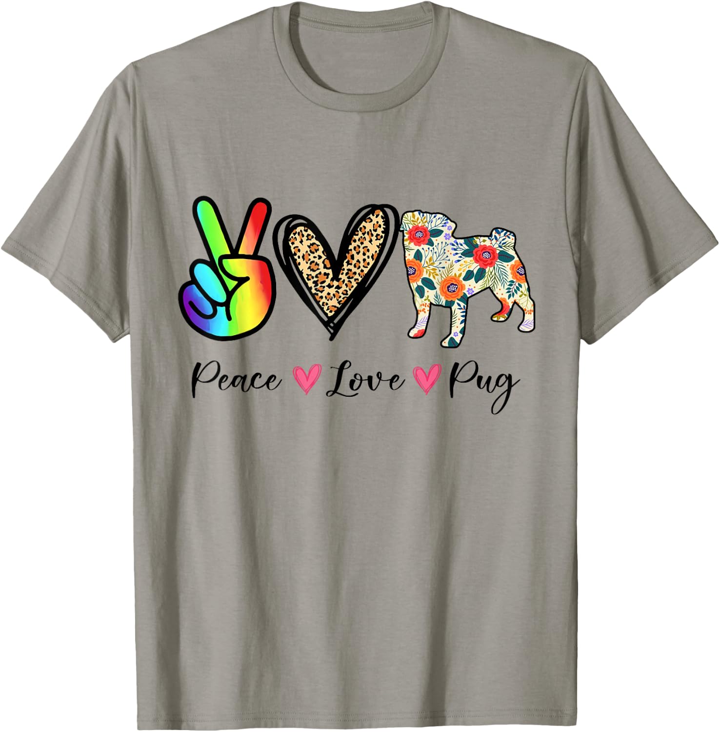 Peace, Love, and Pugs: Get the Hippie Pug T-Shirt - T-Shirt | Sand