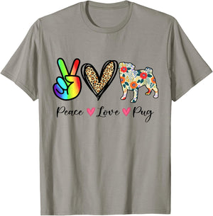 Peace, Love, and Pugs: Get the Hippie Pug T-Shirt - T-Shirt | Sand