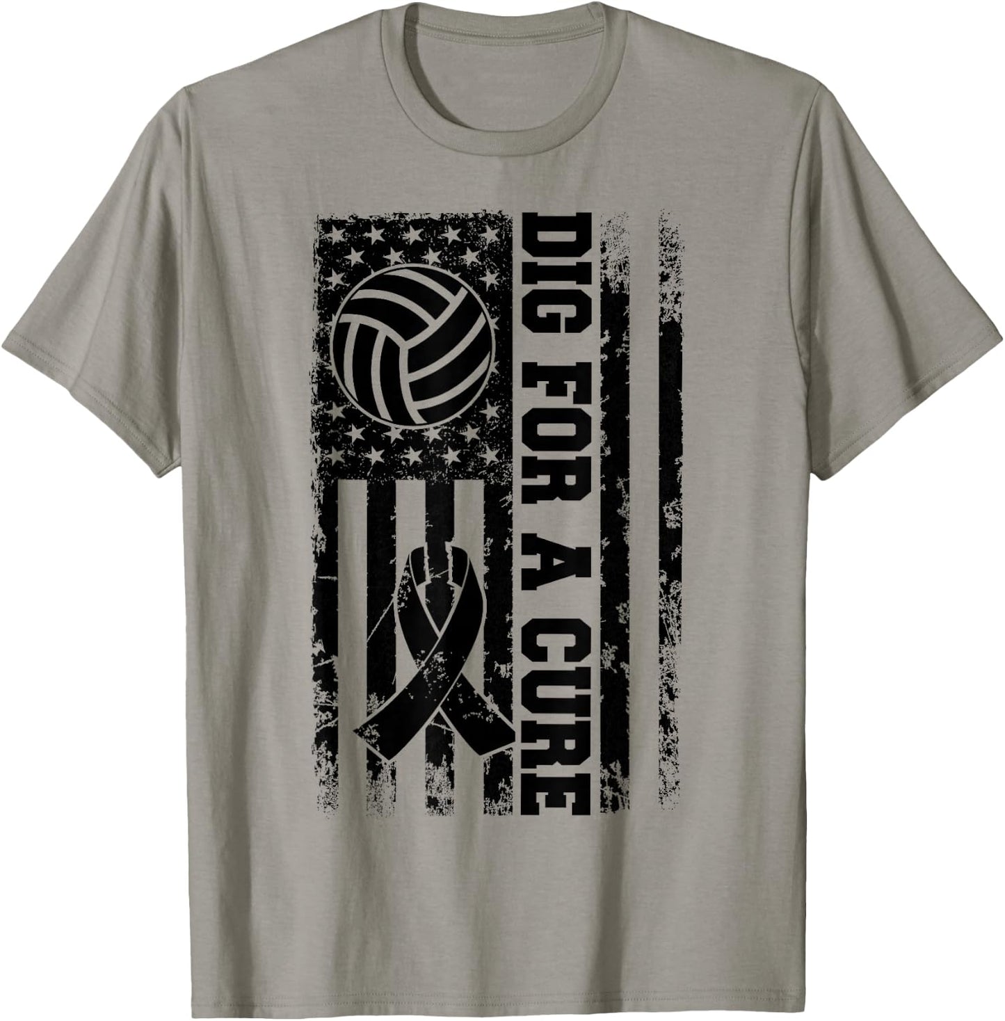 Dig For A Cure Breast Cancer Volleyball Pink American Flag T-Shirt - T-Shirt | Sand