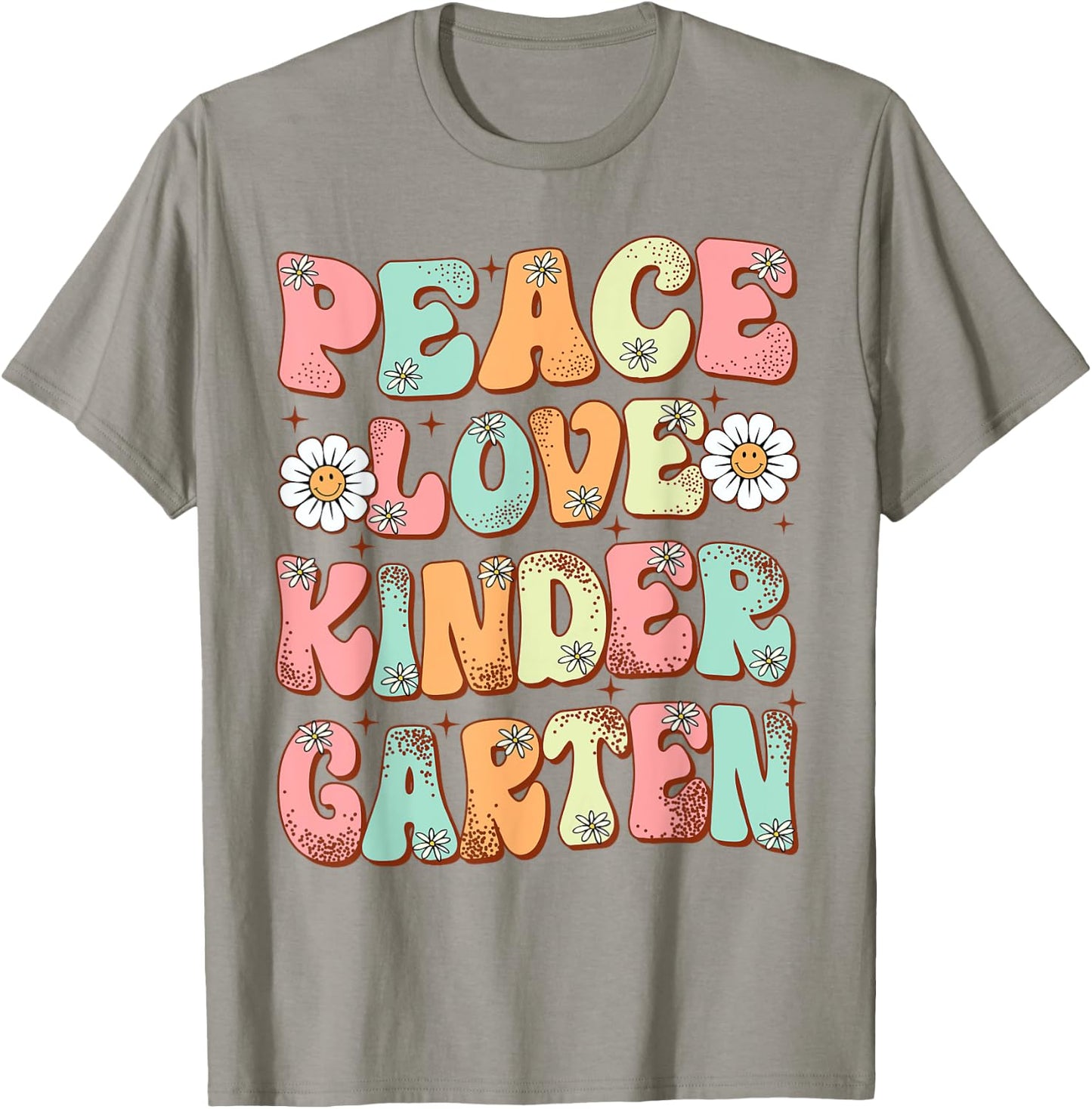 Peace Love Kindergarten Groovy First Day of Kindergarten T-Shirt - T-Shirt | Sand