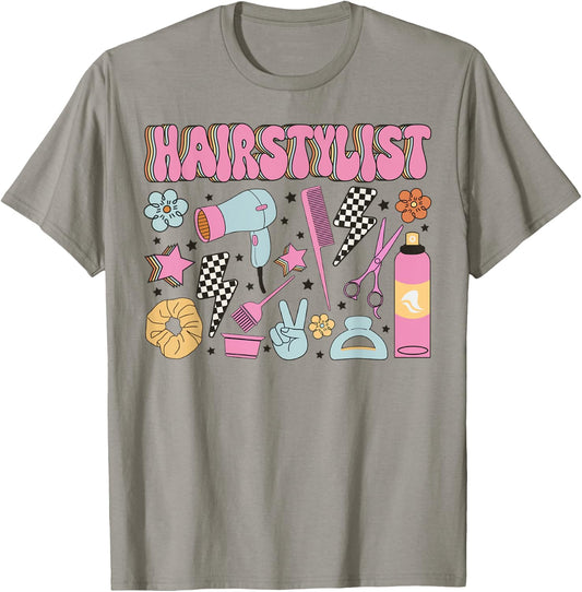 Retro Cosmetology Hairdresser Hair Dresser Hairstylist Tools T-Shirt - T-Shirt | Sand