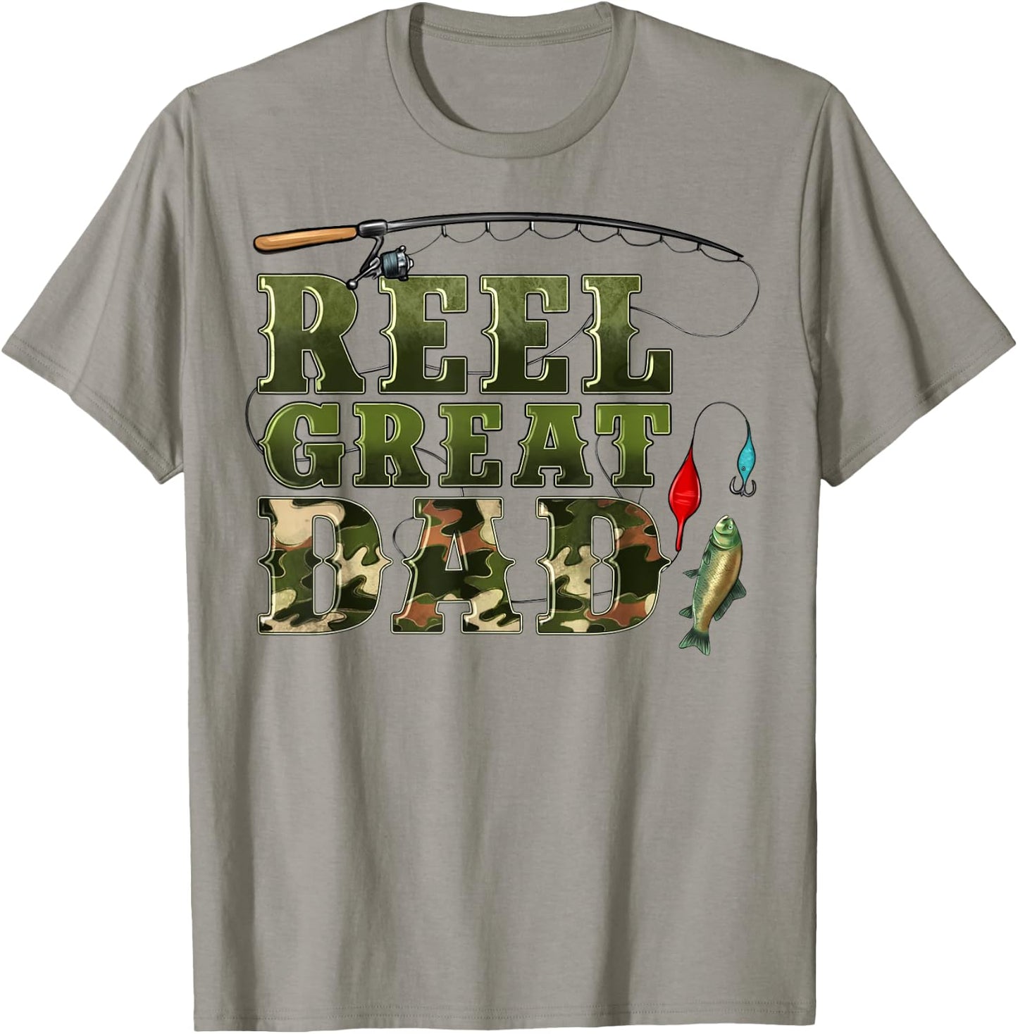 Camouflage Reel Great Dad Fishing Happy Fathers Day T-Shirt - T-Shirt | Sand