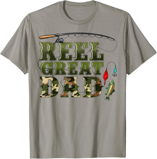 Camouflage Reel Great Dad Fishing Happy Fathers Day T-Shirt - T-Shirt | Sand