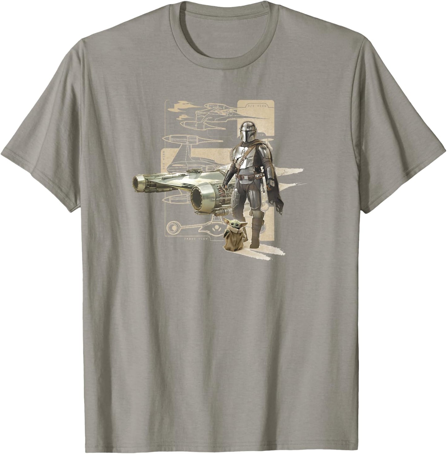 Star Wars: The Mandalorian & Child Starfighter Schematic T-Shirt - T-Shirt | Sand