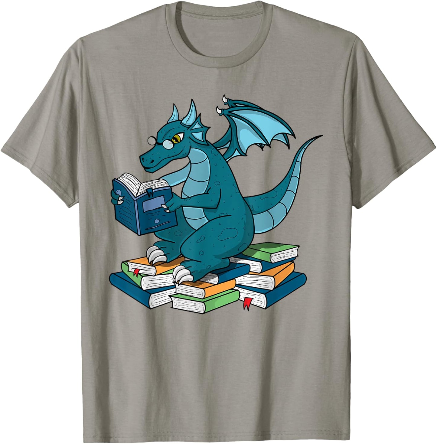 Whimsical Dragon Reading Books Nerd Fantasy Readers T-Shirt - T-Shirt | Sand